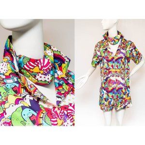 Unisex Vintage Three Piece Festival Set with Matching Mask - shirt and shorts